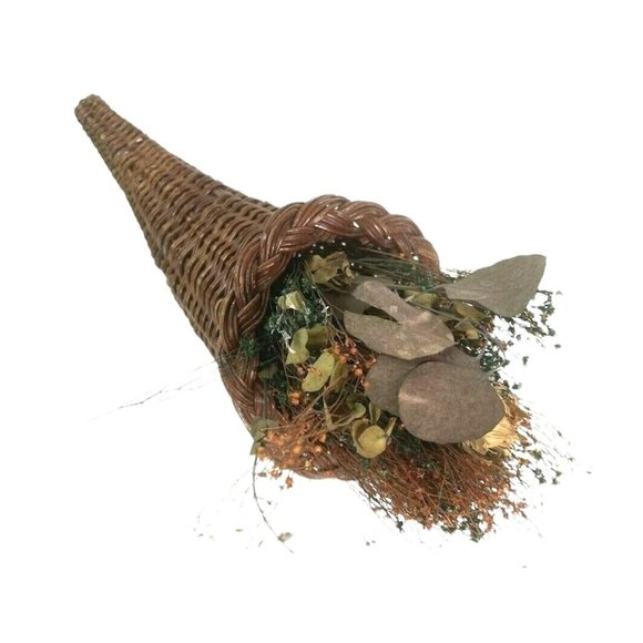 Rustic Wicker Cornucopia Basket Horn of Plenty Thanksgiving Dried Floral 15" - Picture 2 of 6